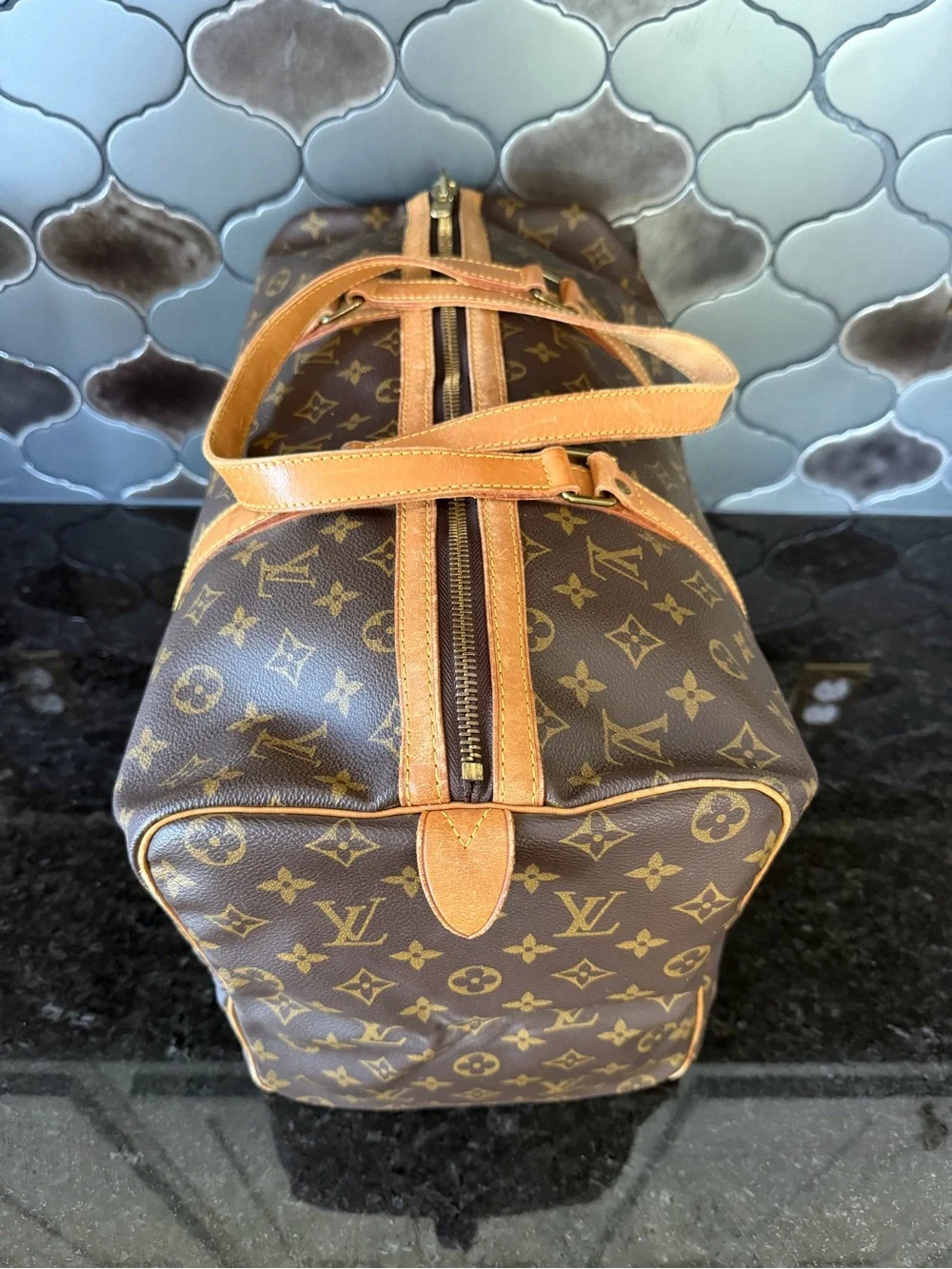 Louis Vuitton Monogram Canvas Duffel with Tan Leather Trim